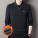 Autumn Winter Fleece Lined Thickened Turn-down Collar Two-piece Men's Business Casual Warm Base Loose Striped Polo_viptrois.com