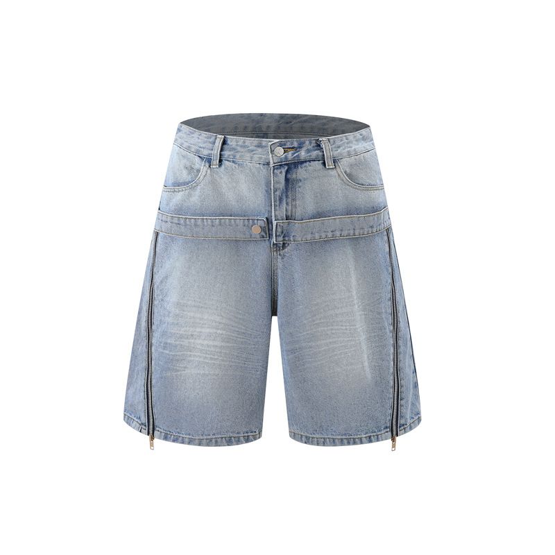 Men's Clothing Washed Old Denim Short Sleeved Jacket Wide Leg Pants Suit Men's Loose Summer Ins Denim Suit_viptrois.com