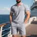 Men's Casual Sports Set Short Sleeve Button Down Collared Two Piece Suit Cotton Polyester Linen Black Gray Khaki Summer Wear_viptrois.com