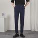 Men's Straight Leg Slim Fit Cropped Trousers 2024 Korean Style Trendy Wrinkle Free Elastic Casual Bottoms_viptrois.com
