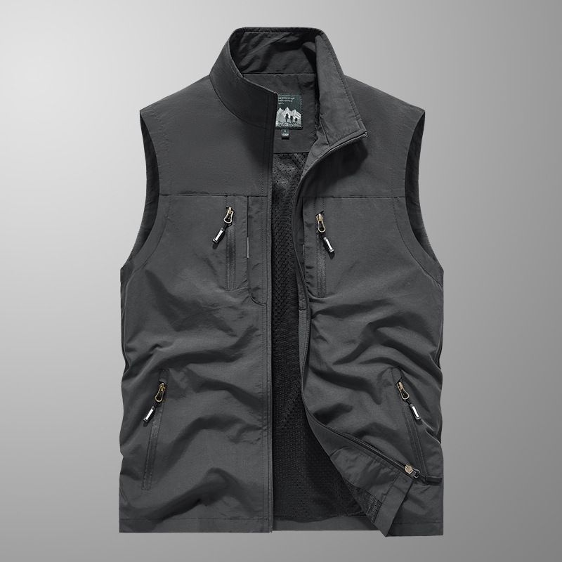 Men's Lightweight Vest – Stand Collar Sleeveless Jacket For Spring & Fall (Khaki, Black, Grey, Navy, Army Green)_viptrois.com