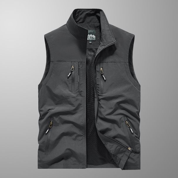Men's Lightweight Vest – Stand Collar Sleeveless Jacket For Spring & Fall (Khaki, Black, Grey, Navy, Army Green)_viptrois.com