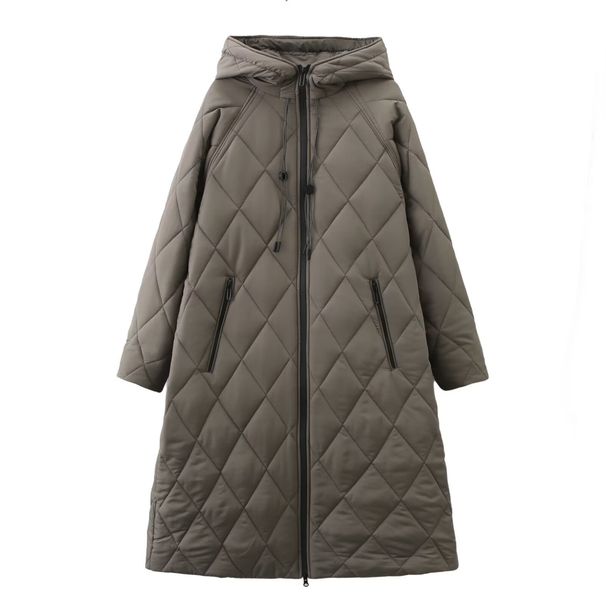 Men's Clothing Hot Selling Diamond Quilted Knee Length Cotton Coat New Autumn And Winter Loose Warm Coat Double Zipper Casual_viptrois.com