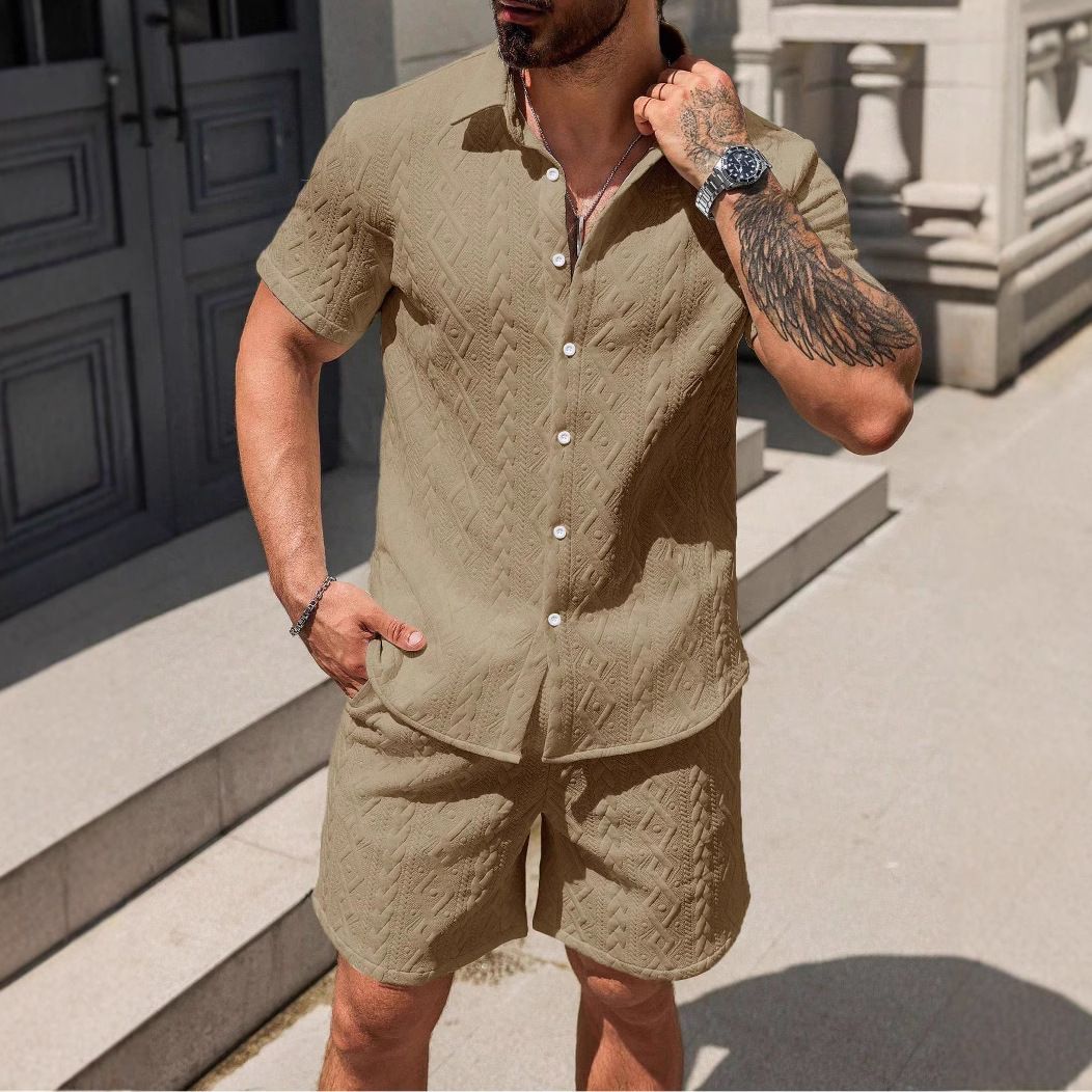 Men's Clothing Summer Short Sleeved Shorts Suit Sports Leisure Vacation Two Piece Suit_viptrois.com