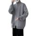 Double-Zip Cardigan Jacket – Oversized Streetwear Sweater With Stand Collar (M-3XL, Grey/Black)_viptrois.com