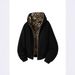 Unisex Reversible Hooded Zip-Up Jacket – Oversized Streetwear Pullover With Leopard Print & Double-Sided Design, Thick Cotton Blend_viptrois.com