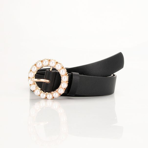 Women's Belt Round Buckle Pearl Cute Versatile Girls Belt Dress Decorative Belt Jeans Belt_viptrois.com
