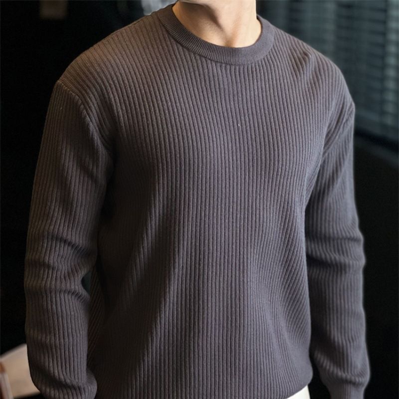 Men's Striped Crew Neck Knit Sweater, Relaxed Fit Long Sleeve Casual Pullover, Breathable Cotton Blend Essential Top For Fall & Winter_viptrois.com