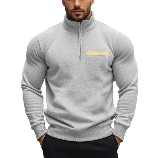 Autumn And Winter New Men's Sweatshirt Casual Zipper Stand Collar Plus Velvet Solid Color Men's Jacket_viptrois.com
