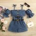 Baby Clothing Girls' Clothes Halter With Pinched Lantern Sleeves Single Breasted Cardigan Top High Waist With Belt Shorts_viptrois.com