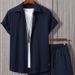 Men's Clothing Jacquard Men's Striped Short Sleeved Shirt Button Down Lapel Suit Men's Fashion Trend_viptrois.com