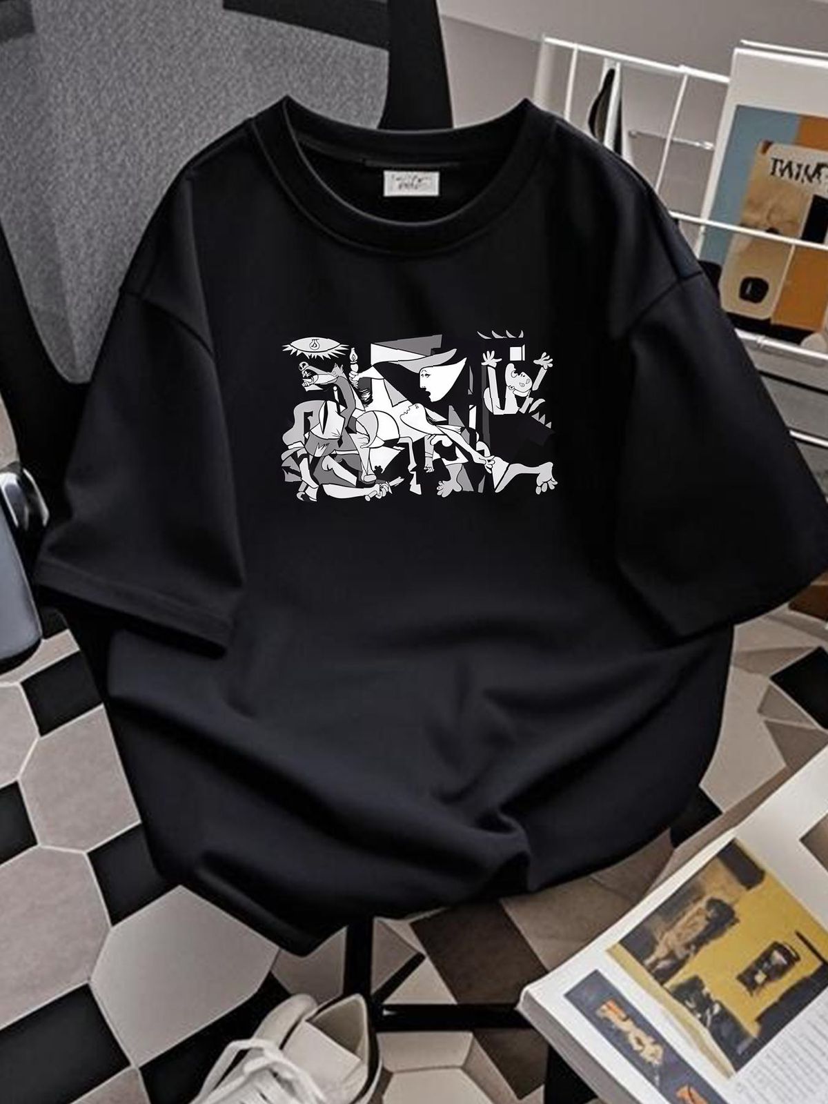 Pablo Picasso Guernica 1937 Artwork Reproduction T-Shirt Versatile Unisex Summer Homme Top For Everyday Wear Soft Slightly Stylish Breathable_viptrois.com