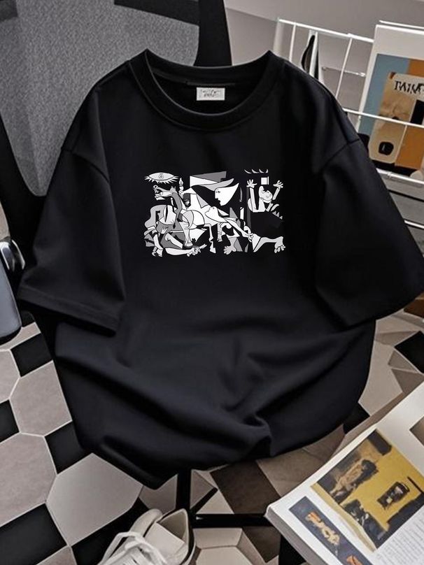 Pablo Picasso Guernica 1937 Artwork Reproduction T-Shirt Versatile Unisex Summer Homme Top For Everyday Wear Soft Slightly Stylish Breathable_viptrois.com