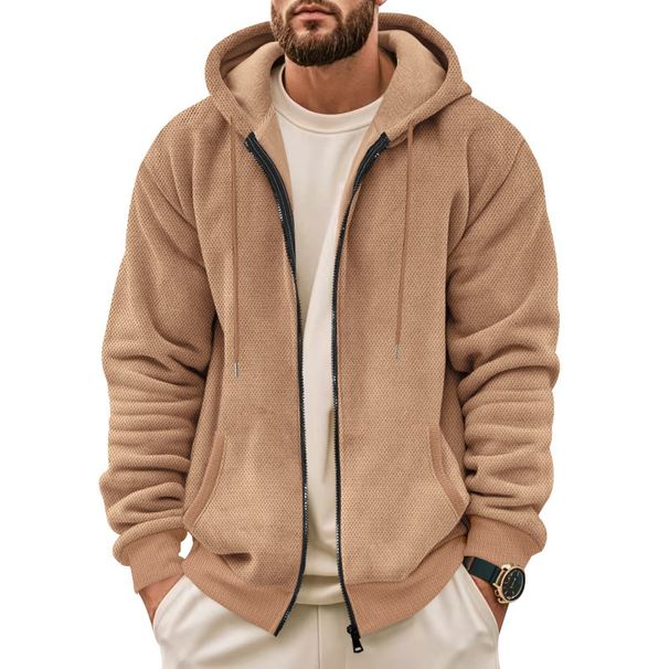 Men's Casual Fleece Lined Zip Up Cardigan Hooded Sweatshirt Jacket European American Style Composite Fleece Lined Men's Clothing Top_viptrois.com