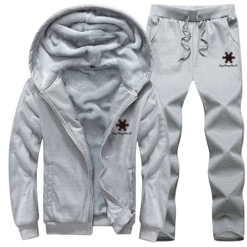 Men's Fleece-Lined Hoodie & Jogger Set | Winter Warm Tracksuit | Plus Size 8XL Available (Gray/Black/Navy, M-8XL)_viptrois.com