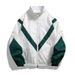 Trendy Brand Embedded Line Reflective Splicing Stand Up Collar Zipper Spring Autumn Season, Loose Sports And Casual_viptrois.com