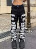 Men's Clothing Corroded Split Patch Jeans Men's High Street Loose Straight Beggar Trousers_viptrois.com