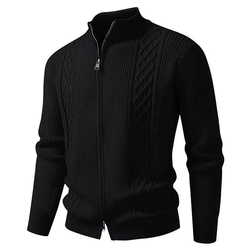 Men's Stand Collar Cardigan Sweater, Thick Knit Pullover With Button Front, Modal-Spandex Blend, Casual & Sporty Style, Grey/Black/Tan/Khaki/Brown_viptrois.com