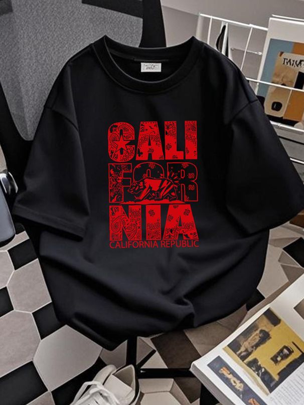 Red Bandana Print T Shirt Northern California Republic Cali Califas Blood Rap Streetwear Unisex Soft Slightly Summer Stylish Breathable Versatile_viptrois.com