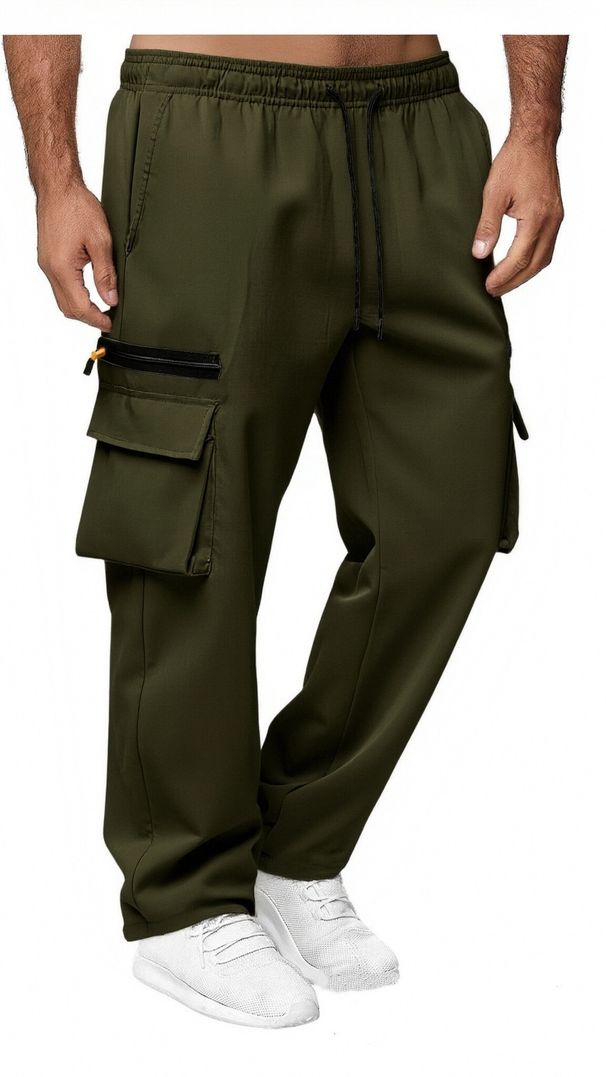 "Men's Work Pants Casual Loose Fit Straight Leg Trousers - Comfortable Polyester Fabric For All Seasons (Black, Grey, Military Green, Khaki)_viptrois.com