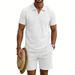 Men's Summer Polo Shirt And Shorts Set Loose Fit Waffle Knit Seagull Collar Short Sleeve Casual Style_viptrois.com