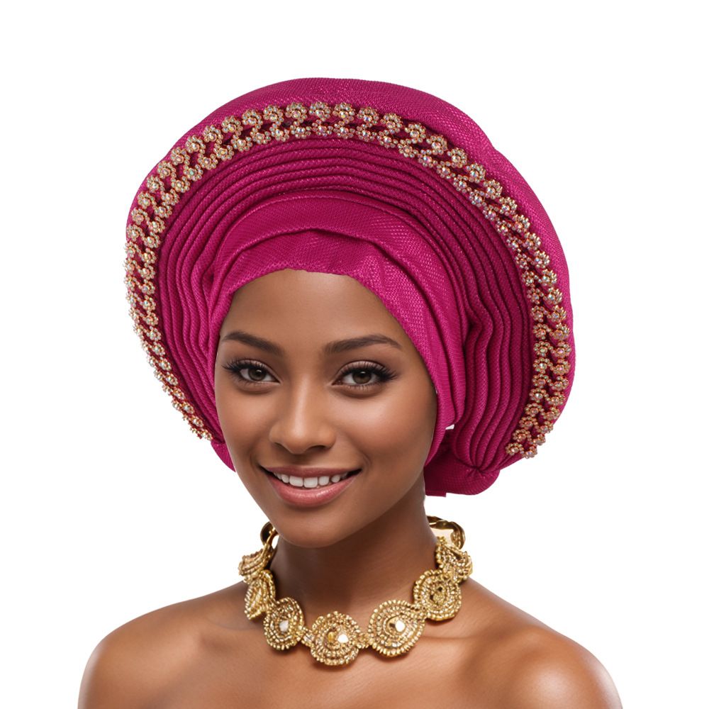 hot selling S Diamond Heavy Industry Bright Silk Layered Bandage Hat Nigerian Wedding Party Baotou Hat African Hat_viptrois.com
