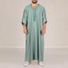 Men's Clothing Muslim Mid Sleeve Embroidery National Style Robe Side Pockets_viptrois.com