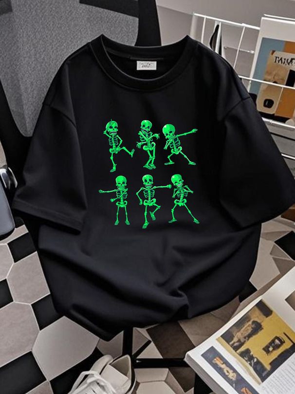 Halloween Boys Girls Dancing Skeletons Dance Challenge T-Shirt Women Female Stylish Slightly Summer Unisex Print Round Neck Short Sleeve T-Shirt For Women Casual Designer Clothes Graphic Casual Stretched Women Top Graphic Tees Versatile Breathable_viptrois.com