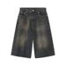 Men's Loose Straight Wide Leg Cropped Denim Shorts American Retro Distressed Blue Summer Niche Wide Pants_viptrois.com