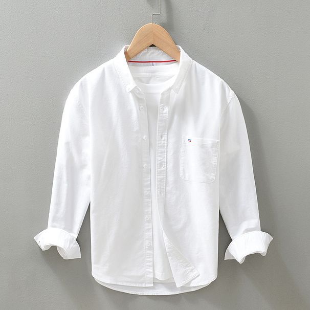 Oxford Cloth Long Sleeved Shirt Men's Casual Cotton Shirt Spring And Autumn New Embroidery Workwear Loose Top_viptrois.com