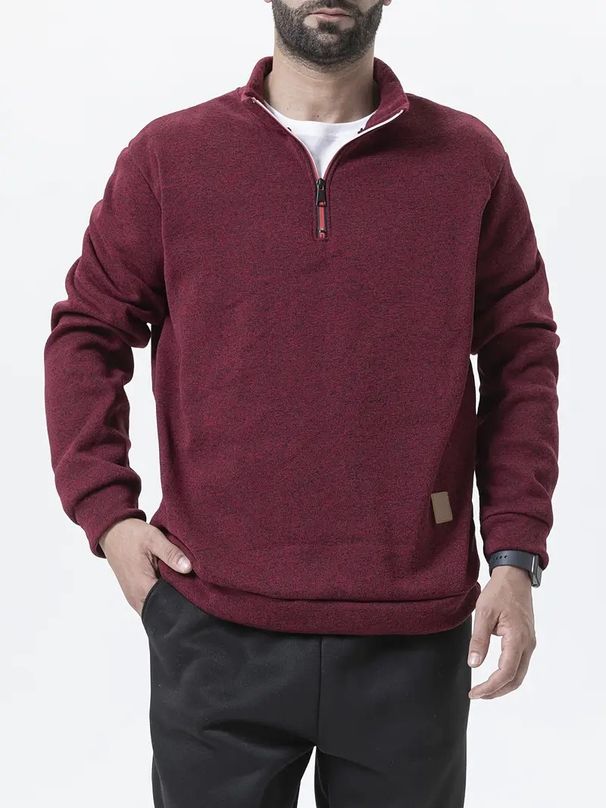 Men’s Slim-Fit Half-Zip Sweatshirt – Velvet-Touch Cotton-Linen Blend (Dark Gray/Tibetan Blue/Coffee/Burgundy/Black, M-XXXL)_viptrois.com