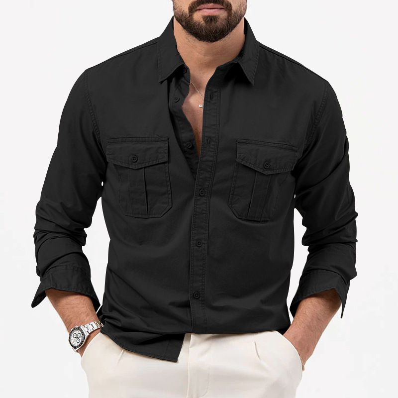 Men's Clothing New Men's Shirts Multi Pocket Casual Long Sleeved Tops For Men_viptrois.com