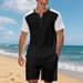 Men's Clothing Summer Large Size Loose Waffle Beach Henley Shirt Short Sleeved Shorts Casual Suit Men_viptrois.com