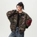 Camo Zip Hoodie – Unisex Vintage Streetwear Pullover With Contrast Stitching (M-3XL, Army Green/Blue)_viptrois.com