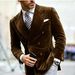 New Men's Double Breasted Velvet Suit Jacket Slim Fit Business Casual Formal Wear_viptrois.com
