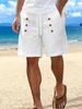 Men's Clothing Men's Summer Cotton And Linen Casual Shorts Beach Loose Straight Button Shorts_viptrois.com