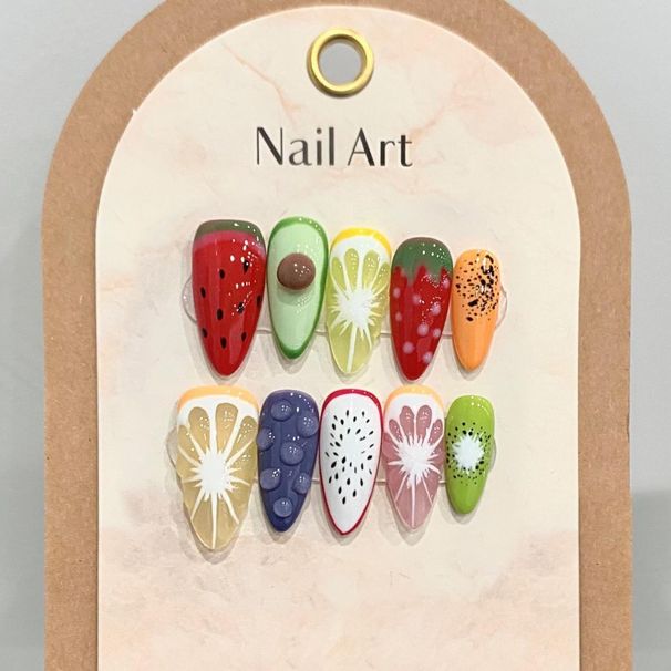 Beauty & Health Purely Hand Made Summer Fresh Hand Painted Three Dimensional Pitaya Lemon Fruit Manicure Finished Product False Nail Patches_viptrois.com