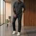 Men's Clothing Men's Casual Sportswear Trendy Summer Two Piece Set Waffle Knit Collar Short Sleeved Trouser Suit Style_viptrois.com