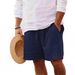 Men's Linen Shorts Drawstring Elastic Waist Straight Leg Solid Color Breathable 7/8 Length Casual Everyday Beach Shorts_viptrois.com
