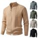 Men's Jacquard Knit Cardigan – Stand Collar Long Sleeve Sweater (Grey/Black/Light Khaki/Dark Khaki/Dark Brown)_viptrois.com