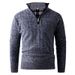Men's Quarter-Zip Knit Sweater – Winter Thermal Pullover With Stand Collar & Textured Stitch (L-3XL, Slim Fit, Washed Finish, Grey/Deep Navy)_viptrois.com