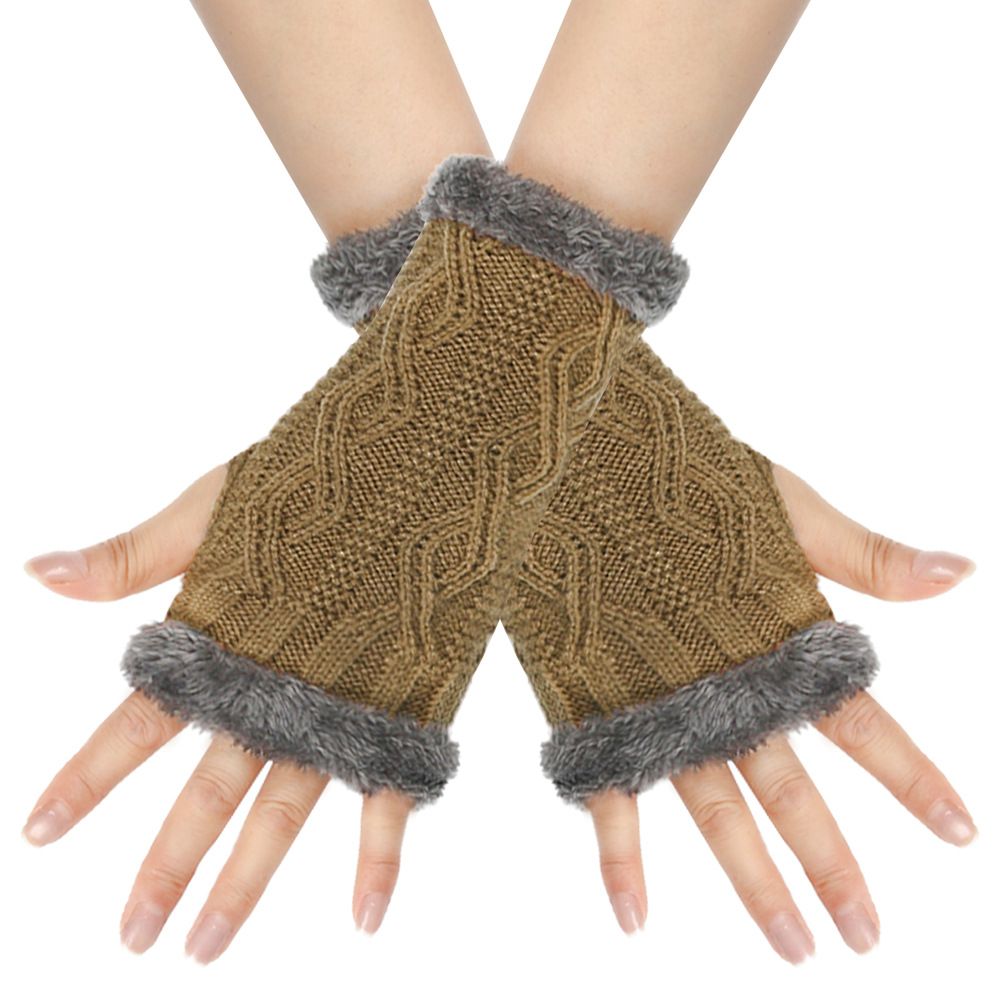 Unisex Fleece thickened half-finger gloves Warm short wrist cuff Knitted wool cuff furry gloves_viptrois.com