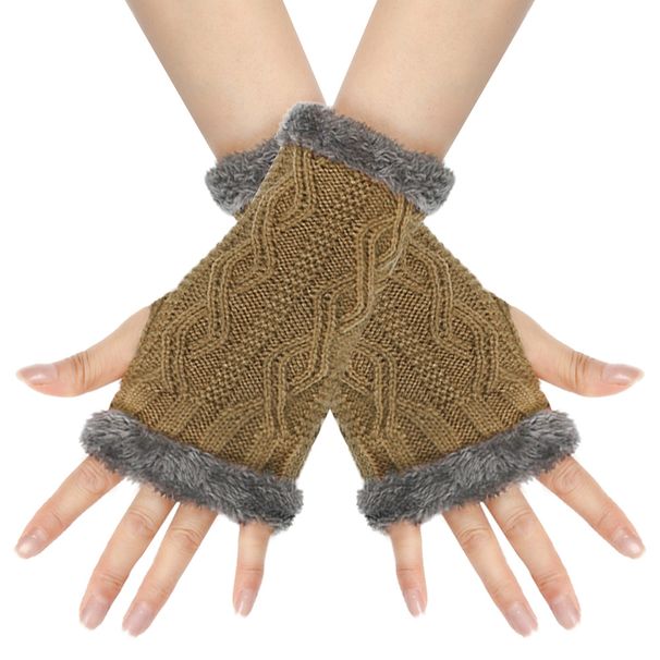 Unisex Fleece thickened half-finger gloves Warm short wrist cuff Knitted wool cuff furry gloves_viptrois.com