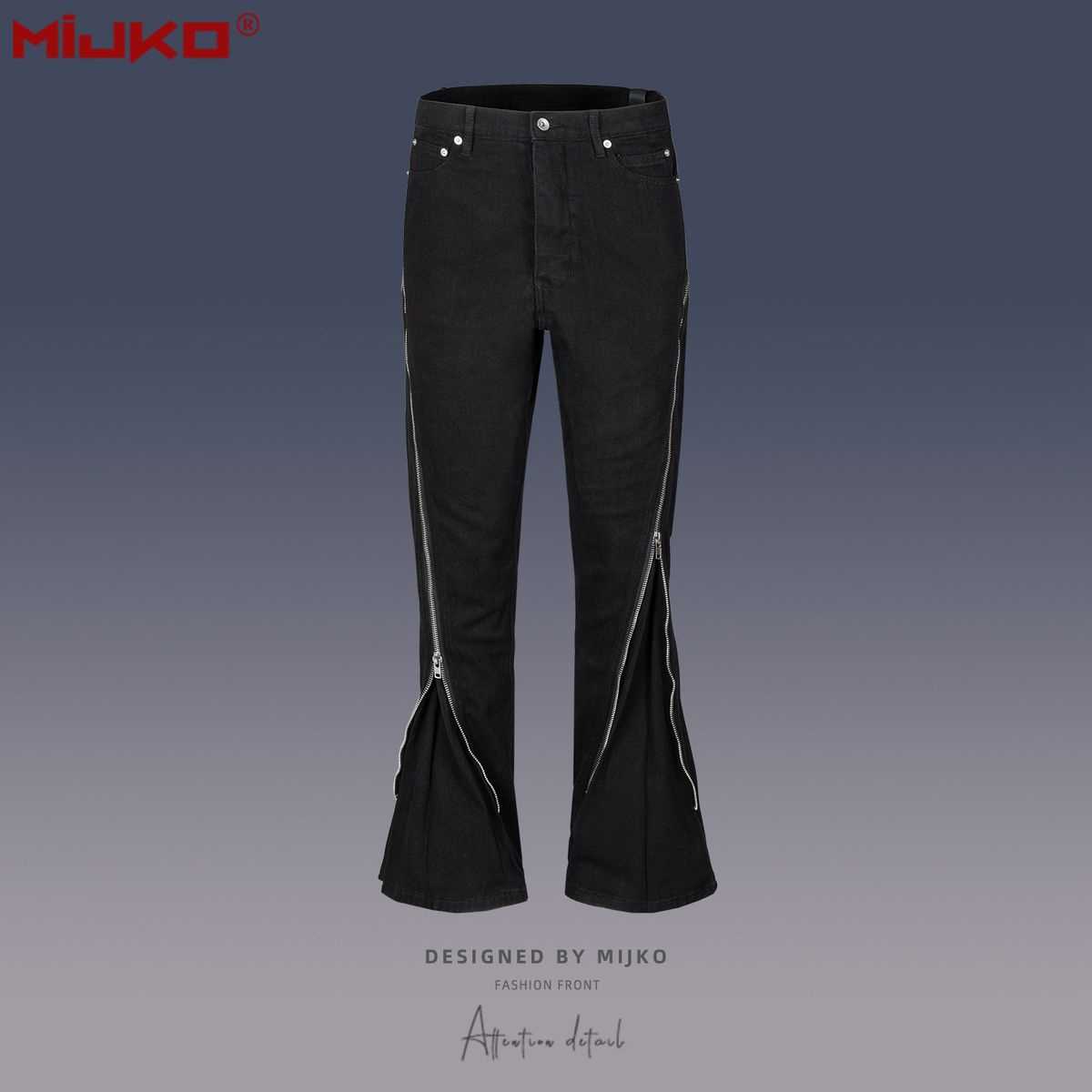 Men's women's autumn and winter urban RO style spiral track twisted large zipper banana trousers black jeans_viptrois.com