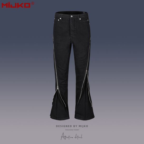 Men's women's autumn and winter urban RO style spiral track twisted large zipper banana trousers black jeans_viptrois.com