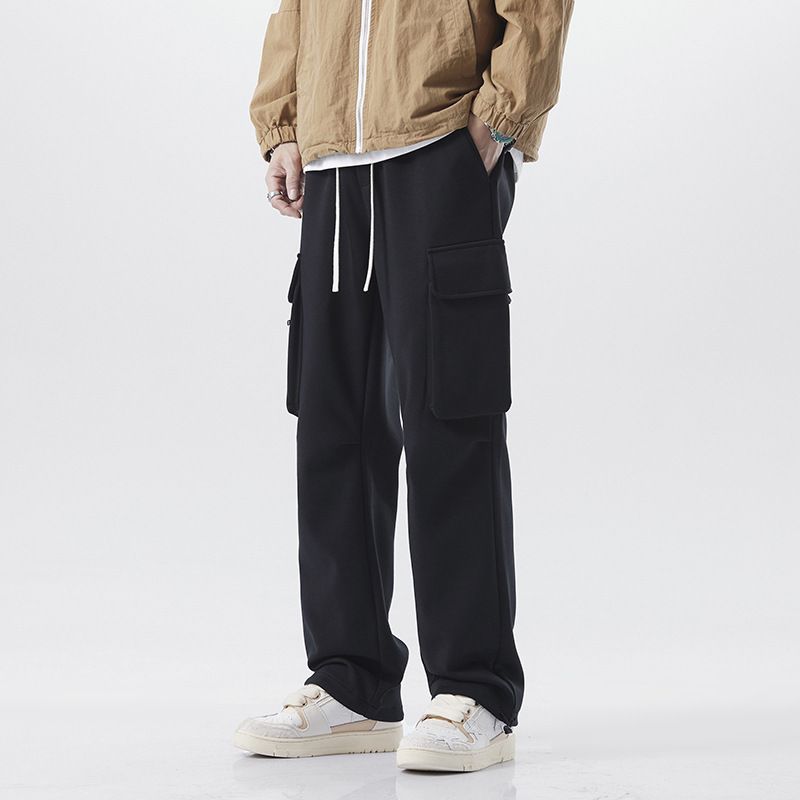 Knitted Men's Casual Cargo Pants Straight Drape Loose Lace-up Men's Sports Trousers_viptrois.com