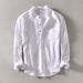 Men's Clothing Cotton And Casual Shirt Slim Solid Color Stand Collar Pullover Long Sleeve Cotton And Linen Shirt_viptrois.com