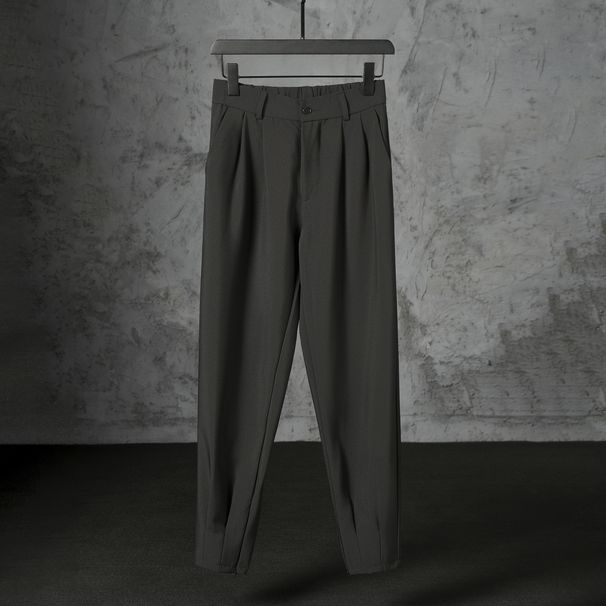 Men's Summer Casual Pants Loose Drape Elastic Waist Cuff Pants Small Size Thin Trousers Slim Foot Zipper Nine Point Pants_viptrois.com
