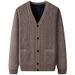 Men's Velvet V-Neck Sweater Coat – Winter Warm Fleece-Lined Jacket, Oversized Casual Blazer With Relaxed Fit (Light Gray/Dark Gray_viptrois.com