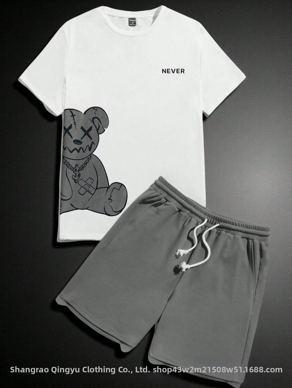 Men's American Style Trendy Cartoon Print Summer Sportswear Set Short Sleeved Casual Two Piece Street Style Couple Outfit_viptrois.com